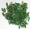 100 3x11mm Aqua, Green, & Topaz Dagger Beads